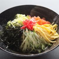5. Veggie Hiyashi Chuka · Cold noodles topped with special soy sauce and vegetables. Topped with egg, cucumber, romain...
