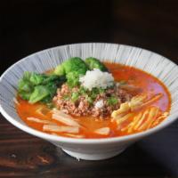 11. Tantanmen · Spicy noodle soup flavored with mineral salt. Topped with ground pork, bean sprouts, scallio...