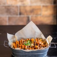 Fries · Pictured is Fries with added Kimchi and Bulgogi.