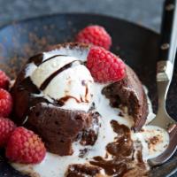 Chocolate Lava Cake (GF) · Triple Chocolate Lava Cake, Whip Cream, Chocolate Ganache, and Vanilla Ice Cream This is a (...