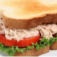 Tuna Salad Sandwich · Albacore Tuna and dill pickle relish in a mayonnaise dressing with lettuce, tomato, and onio...