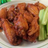 Eggbert's Buffalo Wings  · Fresh cut chicken wings, fried golden brown and served with blue cheese and celery. Mild, me...