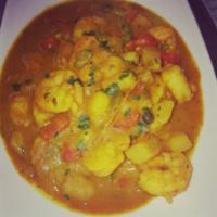 Curry Shrimp  · Served with Rice & Beans and Cabbage 