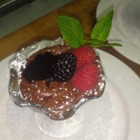 Chocolate mousse · Chocolate mousse (Brandy liquor ) served with berries 