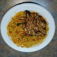 Grilled Chicken & Lo Mein · Sauteed pasta with carrots, cabbage, onions & topped with grilled boneless chicken breast