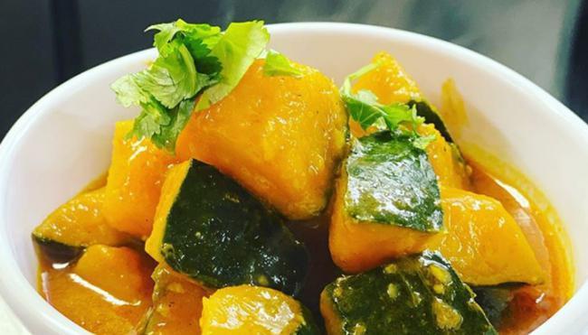 Sweet Pumpkin Curry (Vegan).. · Chunks of Kabocha pumpkin cooked to perfection with our in-house curry-based made from fresh onions, spiced ginger and garlic (VG, GF, DF, NF). Served with steamed Jasmine Rice.