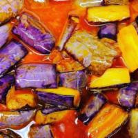 Eggplant Curry (Vegan).. · Long Asian Eggplant stir cooked with fresh garlic, ginger, and onion. Spiced with all-natura...