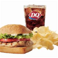 Dairy Queen Bakes Grilled Chicken Sandwich Combo  · Served with choice of a beverage. A grilled seasoned chicken fillet topped with crisp choppe...