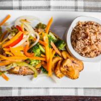 Breezes Escovitch Snapper · Served with stirfry veggies, rice, and plantains.