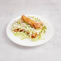 20. Flautas de Pollo · 5  rolled hard tacos stuffed with chicken and covered with lettuce, tomato and cheese.