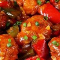 Veg Manchurian · Deep fried with spicy sauce.