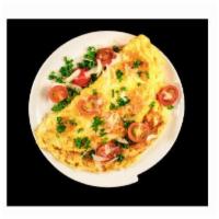 Vegetable Omelette Platter · 2 eggs with cheese, mushrooms, onion, spinach, bell pepper, tomato, homemade potato, and toa...