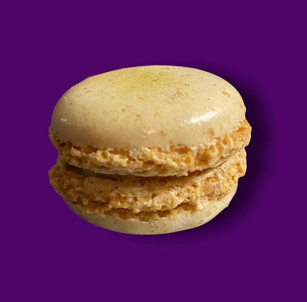 Créme Brûlée Macaron · These Créme Brûlée Macarons are filled with a custard and french vanilla buttercream.

Contains the following allergens:
-Eggs
-Milk
-Nuts
-Soy