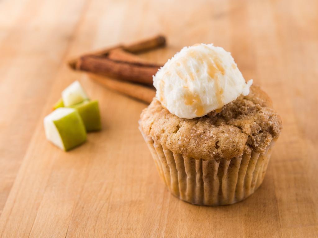 Apple Pie a La Mode *** · Caramelized apple cinnamon struessel cake topped with a ice-cream scoop style vanilla buttercream.