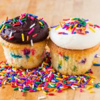 FUNFETTI Birthday Cupcakes · Our Vanilla Cake with Funfetti Rainbow Sprinkles throught. Comes in vanilla buttercream
