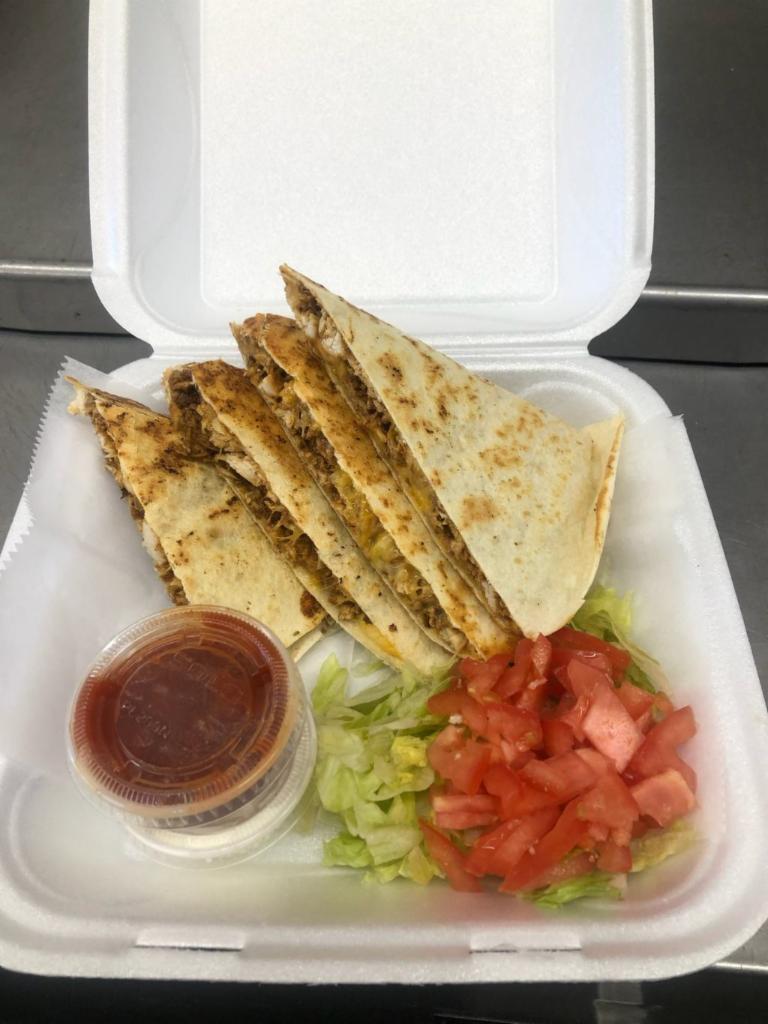 Chicken Quesadillas · Served with salsa and sour cream.