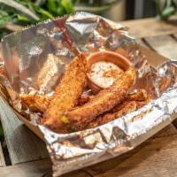 Fried Pickle Spears · Panko breaded pickle spears served with Cajun ranch.