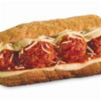 Meatball Parmigiana Sub · Italian beef/pork blended meatballs smothered in a zesty marinara sauce with melted provolon...