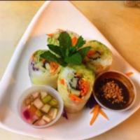 4. Vegetarian Summer Roll · Lettuces, cucumbers, mint, basil, vermicelli, red cabbage wrapped in soft rice sheet. Served...