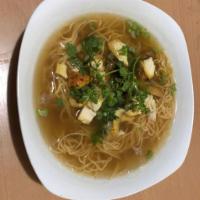 29. Five Spice Chicken Noodle Soup · Bok choy, garlic oil, ginger, scallion and cilantro,bean sprout