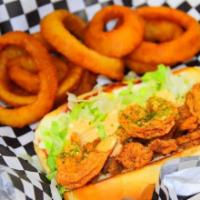 Shrimp Po Boy · BBQ fried shrimp sauteed peppers and onions topped with provolone cheese a special sauce.