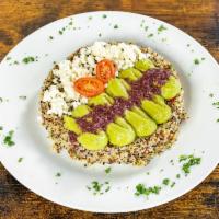  Fancy Mediterranean Quinoa · Organic. Quinoa mixed with red onion, cucumber, red and green pepper, carrot, parsley and mi...