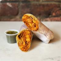 Vegan Chana Kathi Roll · Spiced chickpeas garnished with mint-cilantro chutney and red onions. Vegetarian and gluten-...