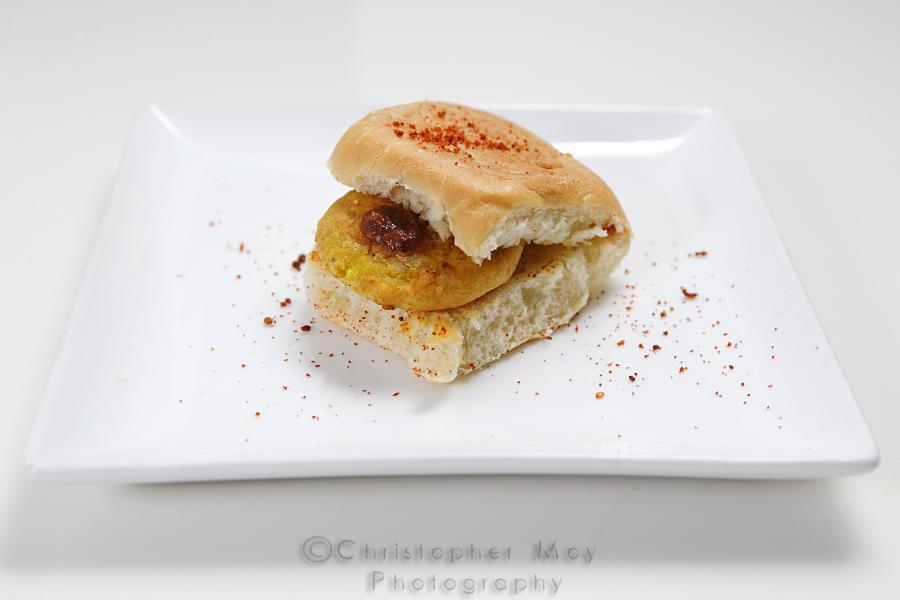 Two Vada Pav · Potato fritter in Indian style bun with tamarind chutney. Vegetarian.