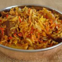 Vegetable Biryani · Fragrant rice cooked with seasoned vegetables. Vegetarian and gluten-free. Served with 4 oz....
