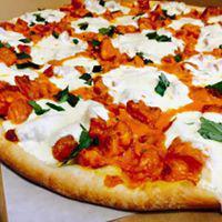 Rocamici Pizza · Fried chicken cutlet, Bacon, Fresh Mozzarella and our signature Vodka Sauce.  Topped with fr...