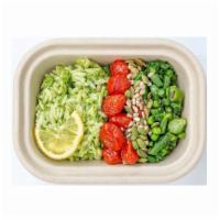 Orzo with Pesto and Roasted Tomatoes  · Whole Wheat Orzo with Nettle Pesto, Hearty Green Salad and Roasted Tomatoes.