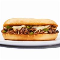 Philly Cheesesteak Sandwich · Yo, Adrian ... I made you a sandwich! Steak or chicken topped with sautéed onions, green pep...