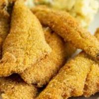 Golden Fried Fish · Breaded & Deep fried served with tarter sauce & 2 sides