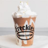 Crazy Cowboy · Chocolate custard blended with marshmallow cream and roasted almonds. Vegetarian.