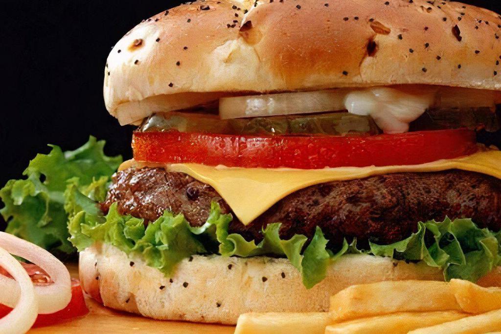 Cheese Burger (1/4 Pound) · 1/4 pound burger served with lettuce, tomatoes, onion, pickles, cheese, mayo, mustard, and ketchup.