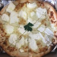 Bianca Pizza · No sauce, just mozzarella cheese topped with ricotta and romano cheese.