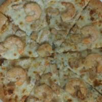 Ragin' Cajun Pizza · Cajun marinara, minced garlic, shrimp, red onions, green peppers, premium mozzarella.
