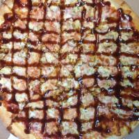 BBQ Chicken Pizza · With BBQ sauce.