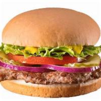 Hunger Buster Jr. Burger · 1/6 lb. Grilled all beef patty topped with crisp lettuce, ripe tomatoes, purple onions, tang...