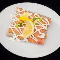 Crepes Du Nord Crepe · Sliced smoked salmon, scrambled eggs, chives and dill sauce.