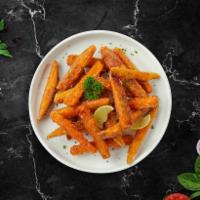 Sweety Fries · (Vegetarian) Thick-cut sweet potato wedges fried until golden brown