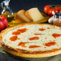 Sicilian Cheese Pizza · Homemade pizza crust, mozzarella cheese, homemade pizza sauce.