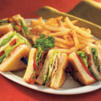 Ham and Cheese Club Sandwich with Fries · Triple decker.