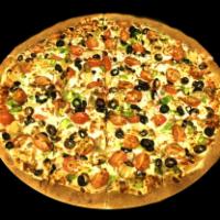 Vegetarian Pizza · Mushrooms, onions, bell peppers, olives and tomatoes.