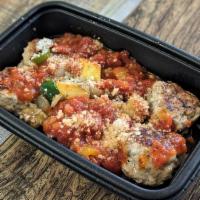 Turkey Meatballs · Served in marinara sauce over mixed veggies and Parmesan.