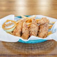 Chicken Tenders and Fries · Breaded or battered crispy chicken. Fried potatoes.
