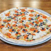 Supreme Pizza · Pepperoni, mushrooms, sausage, green pepper, onion, and black olives.