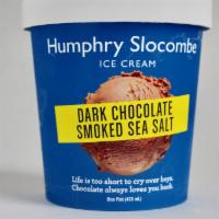 Dark Chocolate Smoked Sea Salt Ice Cream · Sweet ＆ savory dark chocolate ice cream with a hint of smoke.