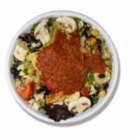 Brown Rice Bowl · Choice of protein with black beans, tomatoes, scallions, toasted sunflower seeds, mushrooms,...