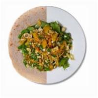 Asian Noodle Wrap · Choice of protein with noodles, asparagus, carrots, mushrooms, edamame, Mandarin oranges, pe...